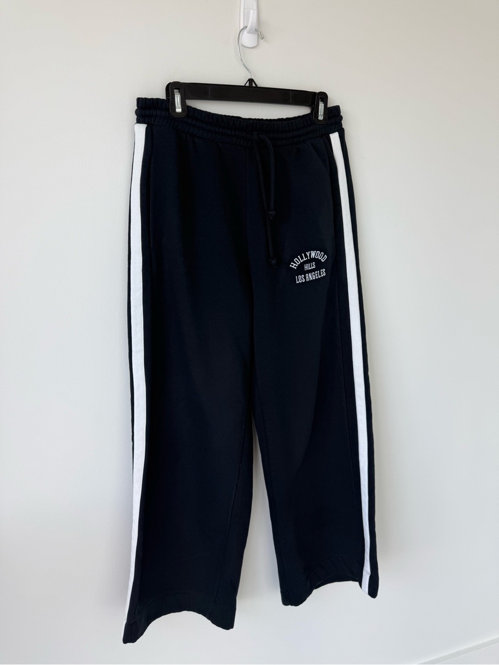 Zara Track Pants with White Side Stripes in navy blue
